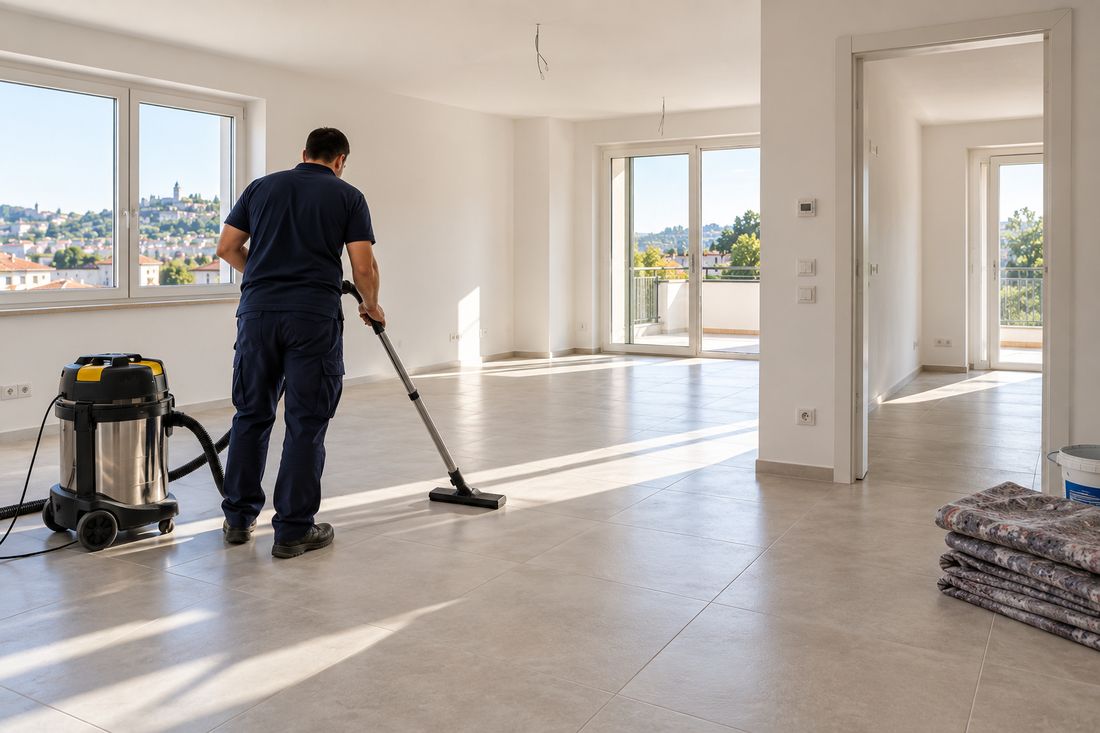 Aspirazione della polvere da cantiere in un appartamento appena ristrutturato