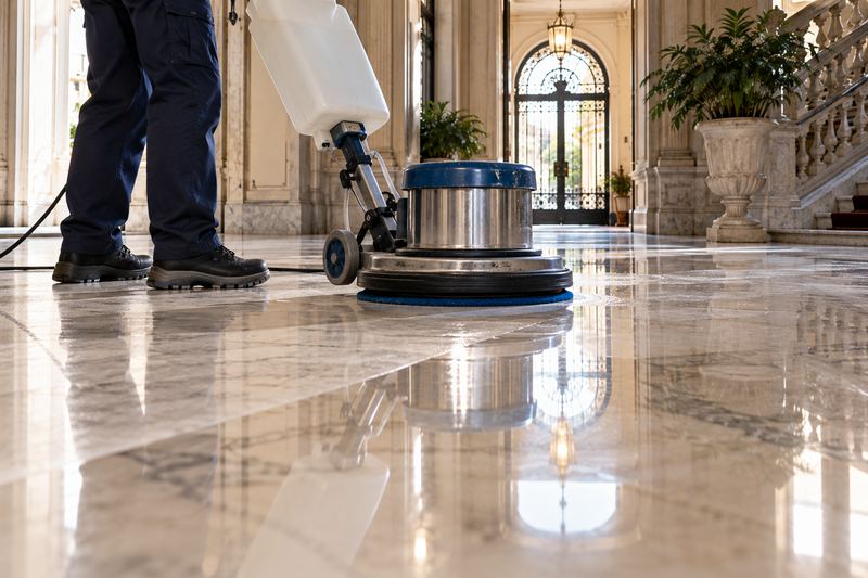 Lucidatura con monospazzola di un pavimento in marmo